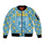 Israel Christmas Sleeve Zip Bomber Jacket with Blue-Yellow Star Pattern, Menorah, and Santa Motif - Wonder Print Shop