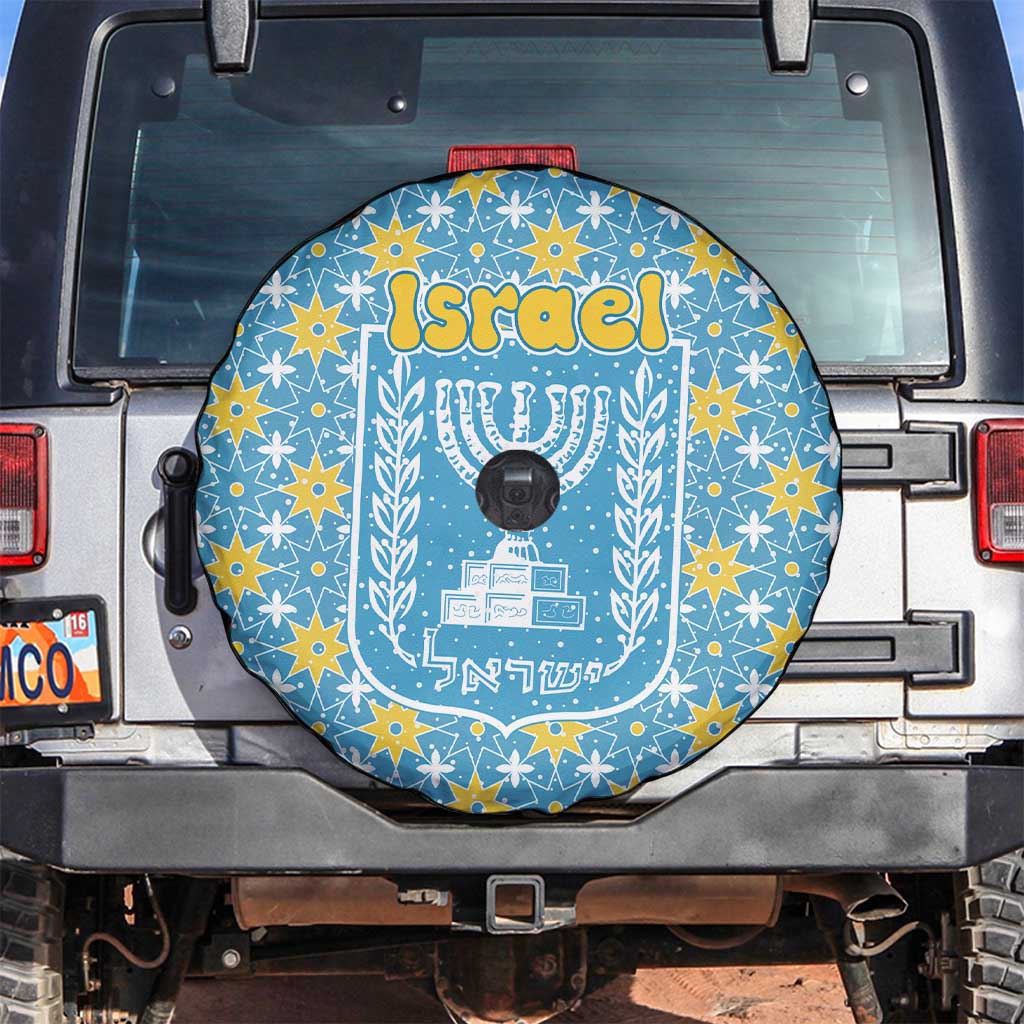 Israel Christmas Spare Tire Cover with Blue-Yellow Star Pattern, Menorah, and Santa Motif - Wonder Print Shop