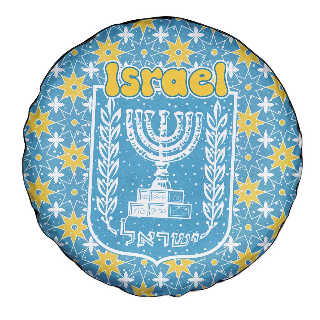 Israel Christmas Spare Tire Cover with Blue-Yellow Star Pattern, Menorah, and Santa Motif - Wonder Print Shop
