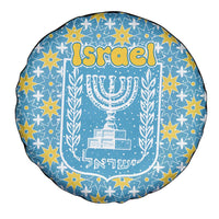 Israel Christmas Spare Tire Cover with Blue-Yellow Star Pattern, Menorah, and Santa Motif - Wonder Print Shop