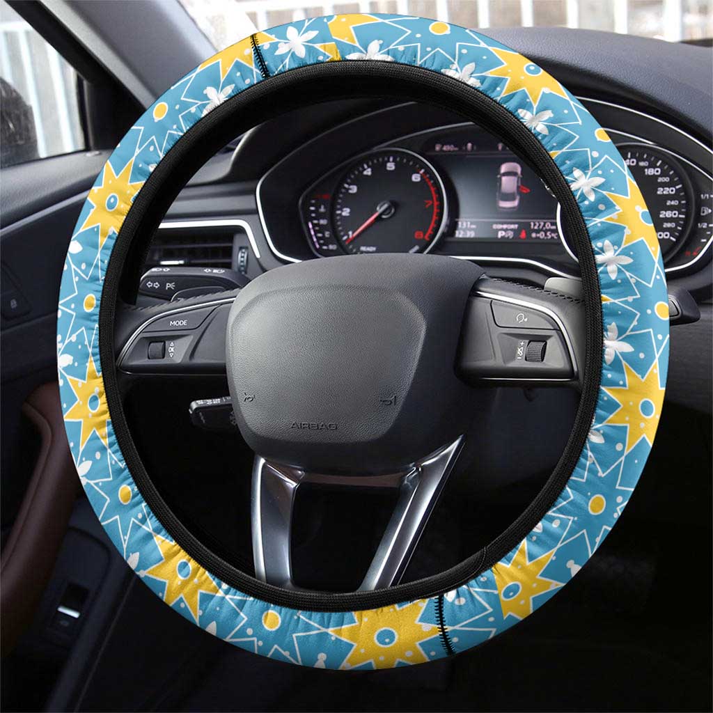 Israel Christmas Steering Wheel Cover with Blue-Yellow Star Pattern, Menorah, and Santa Motif - Wonder Print Shop