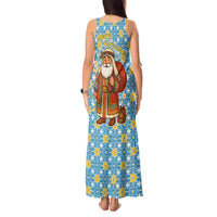 Israel Christmas Tank Maxi Dress with Blue-Yellow Star Pattern, Menorah, and Santa Motif - Wonder Print Shop
