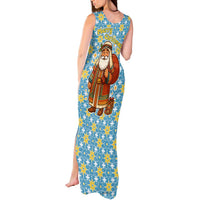 Israel Christmas Tank Maxi Dress with Blue-Yellow Star Pattern, Menorah, and Santa Motif - Wonder Print Shop