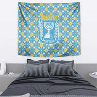 Israel Christmas Tapestry with Blue-Yellow Star Pattern, Menorah, and Santa Motif - Wonder Print Shop