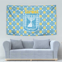 Israel Christmas Tapestry with Blue-Yellow Star Pattern, Menorah, and Santa Motif - Wonder Print Shop