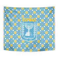 Israel Christmas Tapestry with Blue-Yellow Star Pattern, Menorah, and Santa Motif - Wonder Print Shop