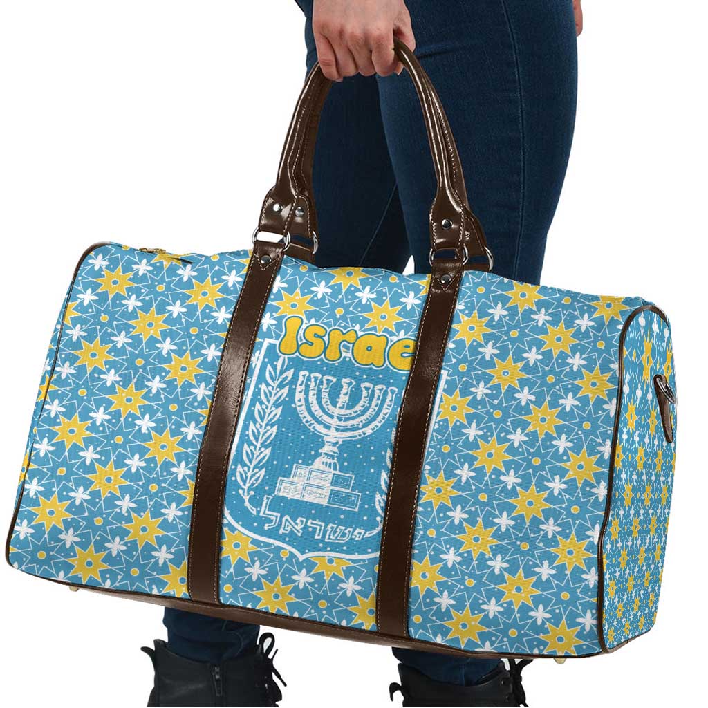 Israel Christmas Travel Bag with Blue-Yellow Star Pattern, Menorah, and Santa Motif - Wonder Print Shop