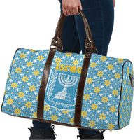 Israel Christmas Travel Bag with Blue-Yellow Star Pattern, Menorah, and Santa Motif - Wonder Print Shop