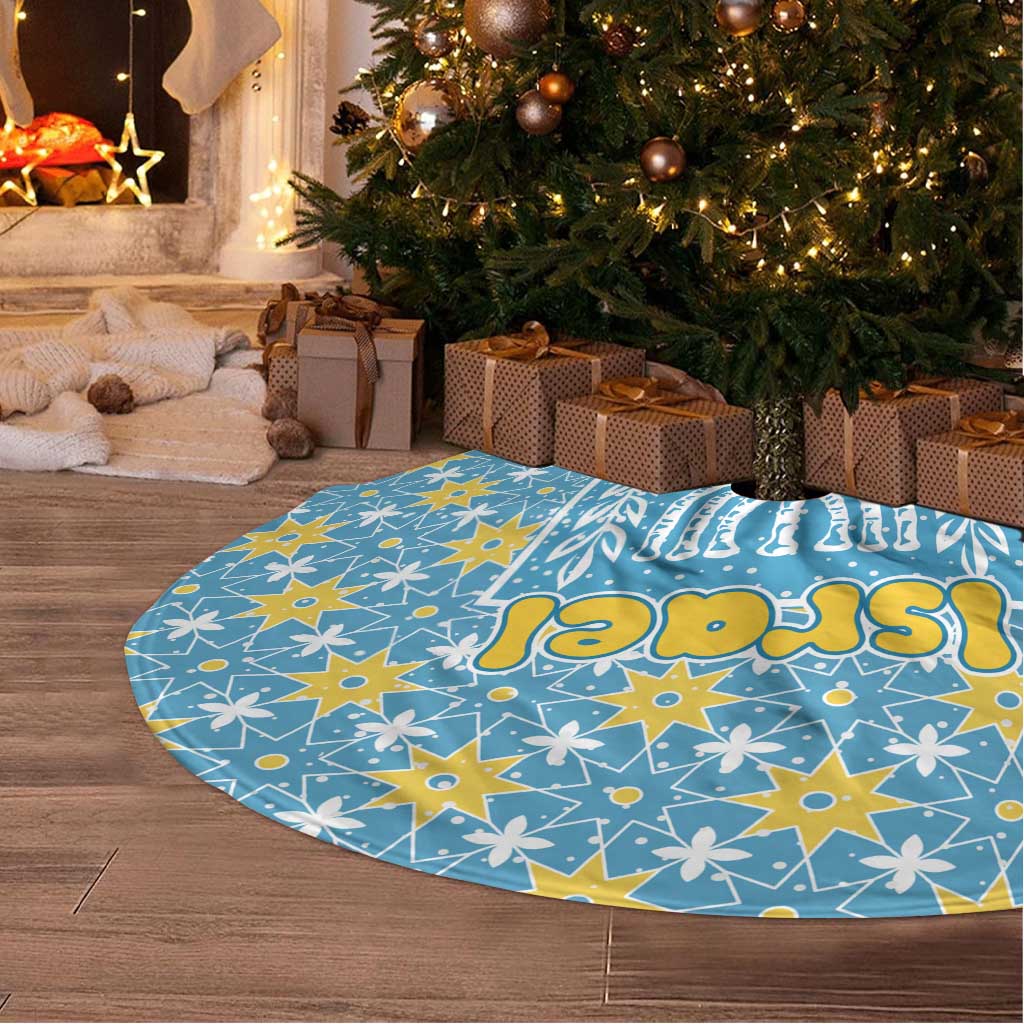 Israel Christmas Tree Skirt with Blue-Yellow Star Pattern, Menorah, and Santa Motif - Wonder Print Shop