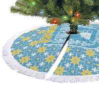 Israel Christmas Tree Skirt with Blue-Yellow Star Pattern, Menorah, and Santa Motif - Wonder Print Shop