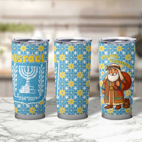 Israel Christmas Tumbler Cup with Blue-Yellow Star Pattern, Menorah, and Santa Motif - Wonder Print Shop