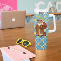 Israel Christmas Tumbler With Handle with Blue-Yellow Star Pattern, Menorah, and Santa Motif - Wonder Print Shop