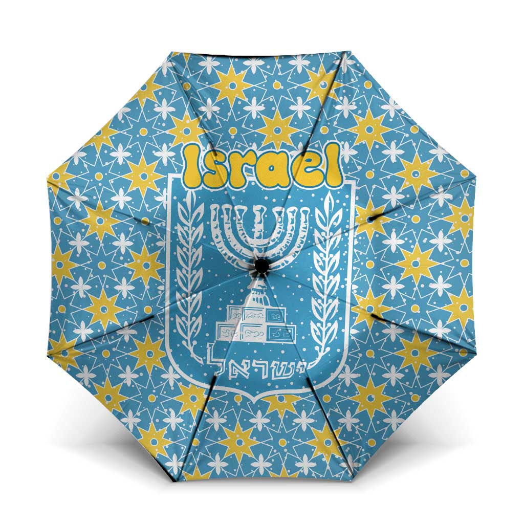 Israel Christmas Umbrella with Blue-Yellow Star Pattern, Menorah, and Santa Motif - Wonder Print Shop