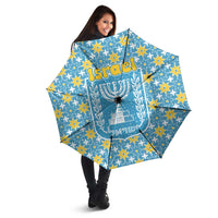 Israel Christmas Umbrella with Blue-Yellow Star Pattern, Menorah, and Santa Motif - Wonder Print Shop