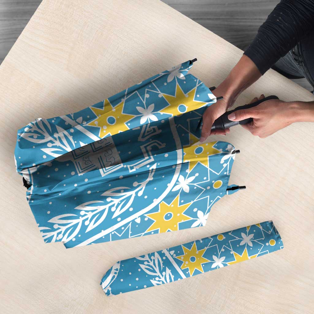 Israel Christmas Umbrella with Blue-Yellow Star Pattern, Menorah, and Santa Motif - Wonder Print Shop