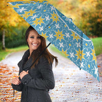 Israel Christmas Umbrella with Blue-Yellow Star Pattern, Menorah, and Santa Motif - Wonder Print Shop