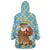 Israel Christmas Wearable Blanket Hoodie with Blue-Yellow Star Pattern, Menorah, and Santa Motif - Wonder Print Shop
