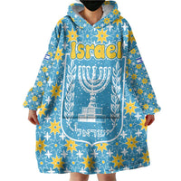 Israel Christmas Wearable Blanket Hoodie with Blue-Yellow Star Pattern, Menorah, and Santa Motif - Wonder Print Shop