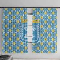Israel Christmas Window Curtain with Blue-Yellow Star Pattern, Menorah, and Santa Motif - Wonder Print Shop