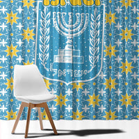 Israel Christmas Window Curtain with Blue-Yellow Star Pattern, Menorah, and Santa Motif - Wonder Print Shop