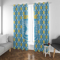 Israel Christmas Window Curtain with Blue-Yellow Star Pattern, Menorah, and Santa Motif - Wonder Print Shop
