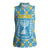 Israel Christmas Women Sleeveless Polo Shirt with Blue-Yellow Star Pattern, Menorah, and Santa Motif - Wonder Print Shop