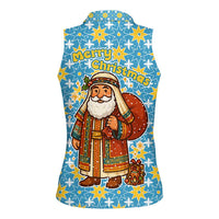 Israel Christmas Women Sleeveless Polo Shirt with Blue-Yellow Star Pattern, Menorah, and Santa Motif - Wonder Print Shop