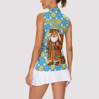 Israel Christmas Women Sleeveless Polo Shirt with Blue-Yellow Star Pattern, Menorah, and Santa Motif - Wonder Print Shop