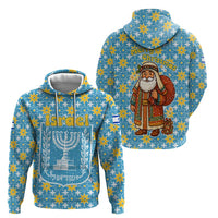 Israel Christmas Zip Hoodie with Blue-Yellow Star Pattern, Menorah, and Santa Motif - Wonder Print Shop