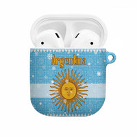 Argentina Christmas AirPods Case with Blue-White Snowflake Pattern, Sun Emblem, and Map Motif - Wonder Print Shop