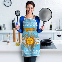 Argentina Christmas Apron with Blue-White Snowflake Pattern, Sun Emblem, and Map Motif - Wonder Print Shop