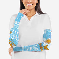 Argentina Christmas Arm Sleeves with Blue-White Snowflake Pattern, Sun Emblem, and Map Motif - Wonder Print Shop