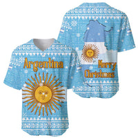 Argentina Christmas Baseball Jersey with Blue-White Snowflake Pattern, Sun Emblem, and Map Motif - Wonder Print Shop