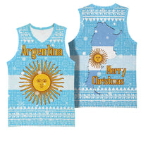 Argentina Christmas Basketball Jersey with Blue-White Snowflake Pattern, Sun Emblem, and Map Motif - Wonder Print Shop