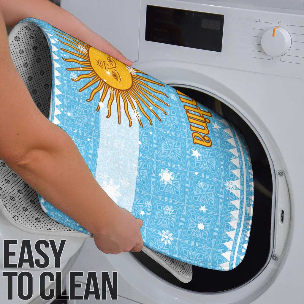 Argentina Christmas Bathroom Set with Blue-White Snowflake Pattern, Sun Emblem, and Map Motif - Wonder Print Shop