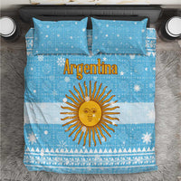 Argentina Christmas Bedding Set with Blue-White Snowflake Pattern, Sun Emblem, and Map Motif - Wonder Print Shop