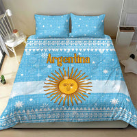 Argentina Christmas Bedding Set with Blue-White Snowflake Pattern, Sun Emblem, and Map Motif - Wonder Print Shop