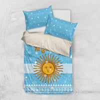 Argentina Christmas Bedding Set with Blue-White Snowflake Pattern, Sun Emblem, and Map Motif - Wonder Print Shop