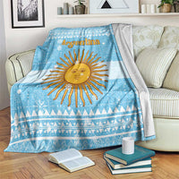 Argentina Christmas Blanket with Blue-White Snowflake Pattern, Sun Emblem, and Map Motif - Wonder Print Shop