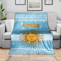 Argentina Christmas Blanket with Blue-White Snowflake Pattern, Sun Emblem, and Map Motif - Wonder Print Shop