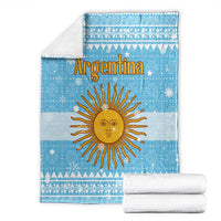 Argentina Christmas Blanket with Blue-White Snowflake Pattern, Sun Emblem, and Map Motif - Wonder Print Shop
