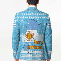 Argentina Christmas Blazer with Blue-White Snowflake Pattern, Sun Emblem, and Map Motif - Wonder Print Shop