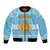 Argentina Christmas Bomber Jacket with Blue-White Snowflake Pattern, Sun Emblem, and Map Motif - Wonder Print Shop