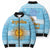 Argentina Christmas Bomber Puffer Jacket with Blue-White Snowflake Pattern, Sun Emblem, and Map Motif - Wonder Print Shop