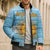 Argentina Christmas Bomber Puffer Jacket with Blue-White Snowflake Pattern, Sun Emblem, and Map Motif - Wonder Print Shop