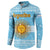 Argentina Christmas Button Sweatshirt with Blue-White Snowflake Pattern, Sun Emblem, and Map Motif - Wonder Print Shop