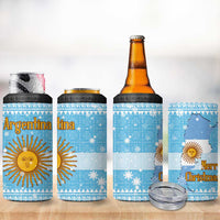 Argentina Christmas 4 in 1 Can Cooler Tumbler with Blue-White Snowflake Pattern, Sun Emblem, and Map Motif - Wonder Print Shop