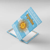 Argentina Christmas Canvas Wall Art with Blue-White Snowflake Pattern, Sun Emblem, and Map Motif - Wonder Print Shop