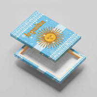 Argentina Christmas Canvas Wall Art with Blue-White Snowflake Pattern, Sun Emblem, and Map Motif - Wonder Print Shop
