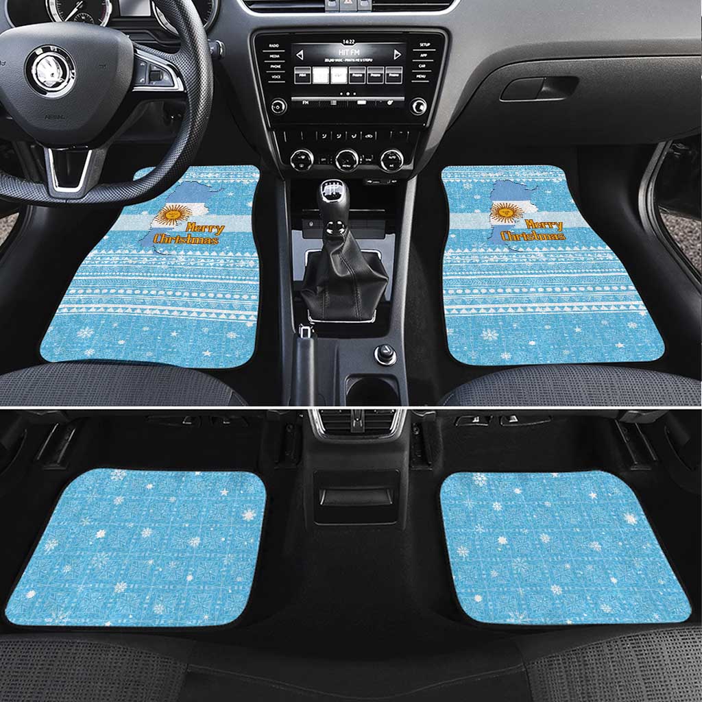 Argentina Christmas Car Mats with Blue-White Snowflake Pattern, Sun Emblem, and Map Motif - Wonder Print Shop
